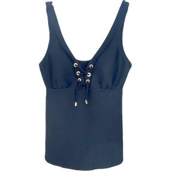 Land’s End Black Lace-Up Ribbed Modest Tankini Size 4 - Picture 1 of 5